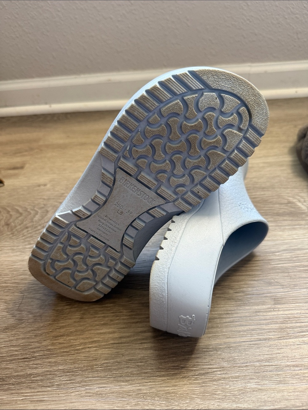 Birkenstock Women’s Light Blue Shearling-Lined Slip-On Clogs - Picture 3 of 4